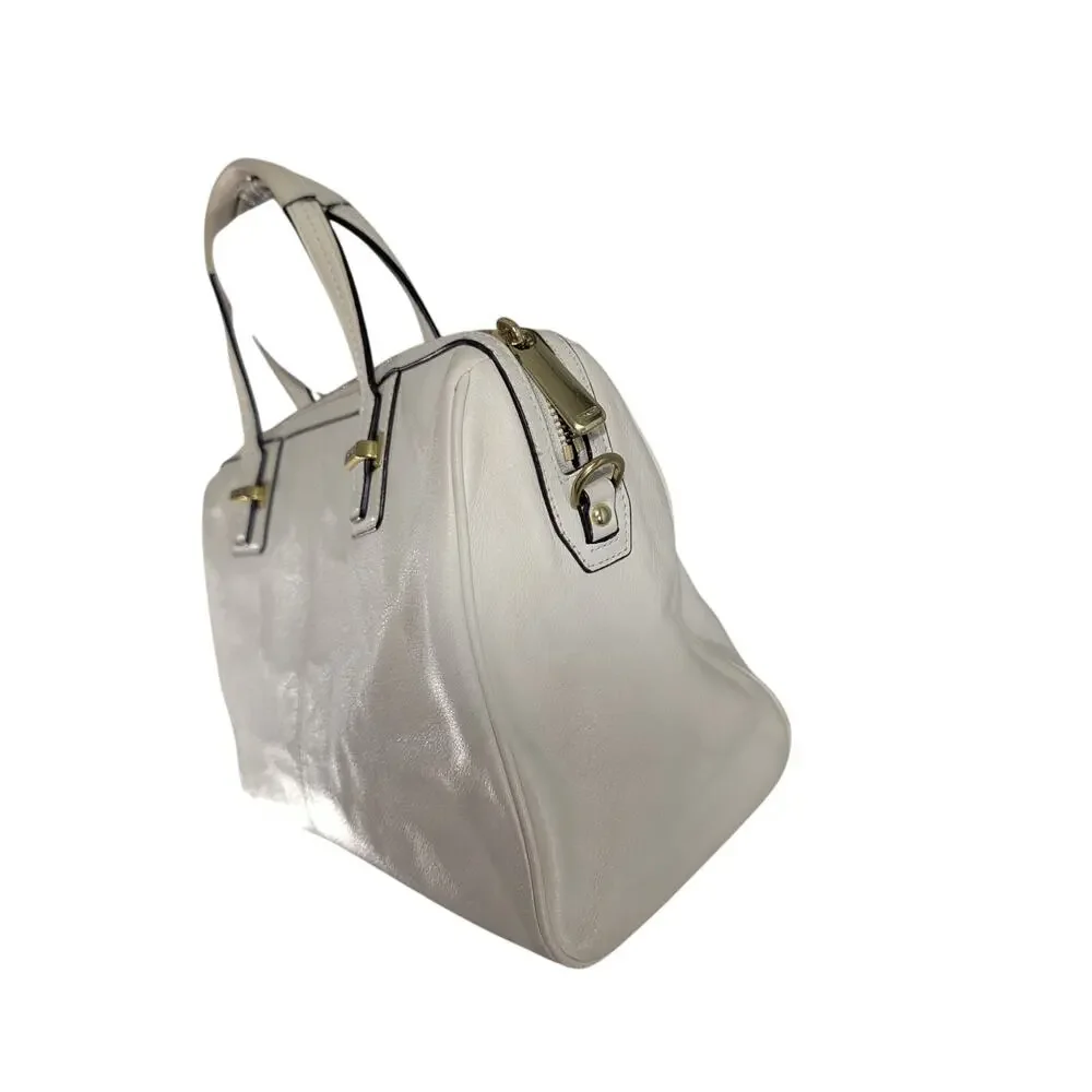 COACH! LUXE CREAM GENUINE LEATHER, GOLD HARDWARE, DUAL HANDLE HANDBAG, PURSE!